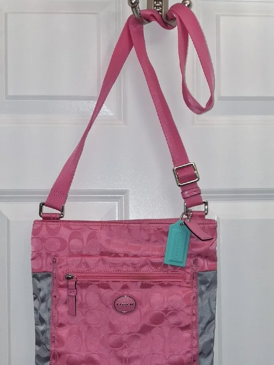 Coach Pink Signature Crossbody with Turquoise Tag - Picture 1 of 5